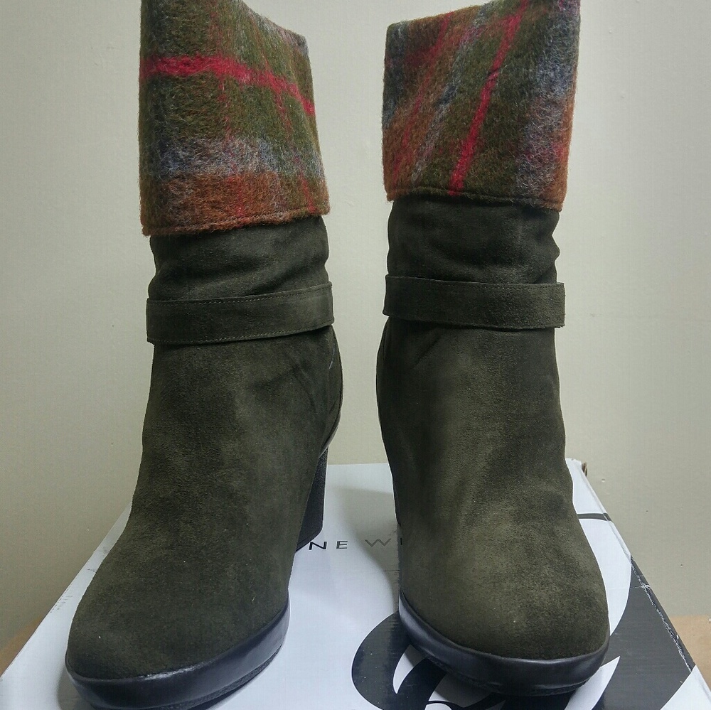 Olive green suede/flannel boots by Nine West! New!